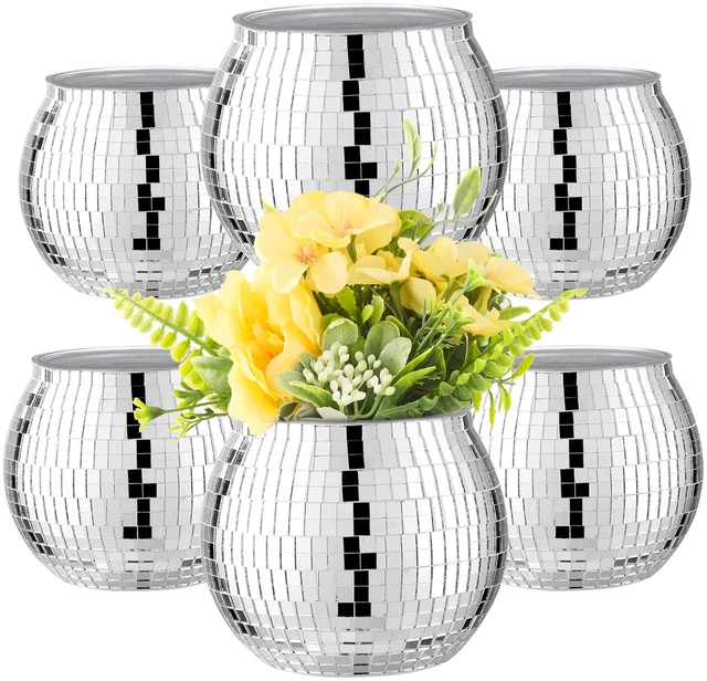 Main image of 6 Pcs Disco Ball Vase Disco Ball Planter for Centerpieces Disco Ball Decor Flower Vase with Silver Mirror Glass for Wedding, Birthday, Party (4" X 4.7")