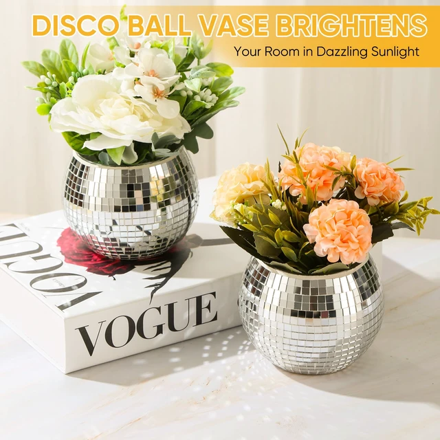 Alt view image 2 of 6 - 6 Pcs Disco Ball Vase Disco Ball Planter for Centerpieces Disco Ball Decor Flower Vase with Silver Mirror Glass for Wedding, Birthday, Party (4" X 4.7")
