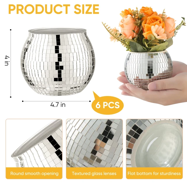 Alt view image 3 of 6 - 6 Pcs Disco Ball Vase Disco Ball Planter for Centerpieces Disco Ball Decor Flower Vase with Silver Mirror Glass for Wedding, Birthday, Party (4" X 4.7")