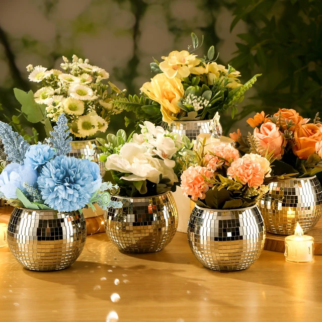 Alt view image 4 of 6 - 6 Pcs Disco Ball Vase Disco Ball Planter for Centerpieces Disco Ball Decor Flower Vase with Silver Mirror Glass for Wedding, Birthday, Party (4" X 4.7")