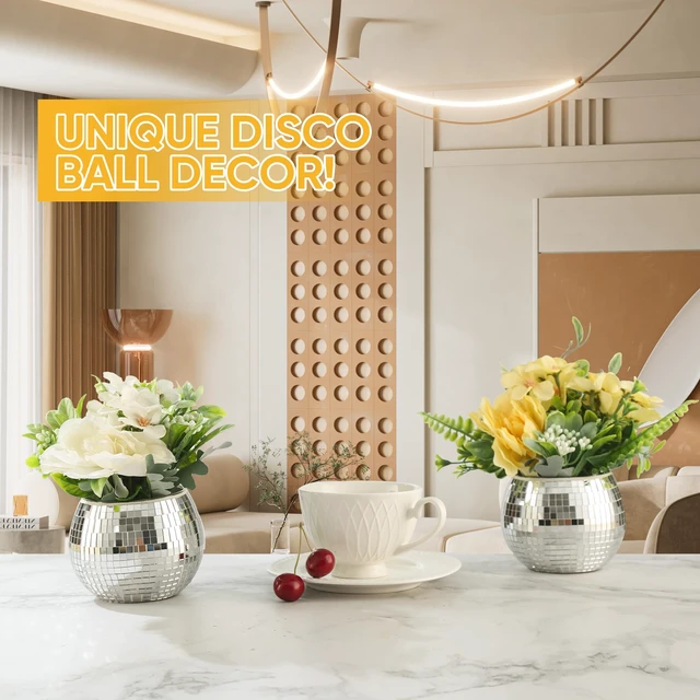 Alt view image 6 of 6 - 6 Pcs Disco Ball Vase Disco Ball Planter for Centerpieces Disco Ball Decor Flower Vase with Silver Mirror Glass for Wedding, Birthday, Party (4" X 4.7")