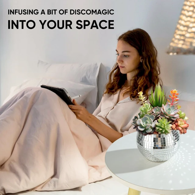 Alt view image 5 of 6 - 6 Pcs Disco Ball Vase Disco Ball Planter for Centerpieces Disco Ball Decor Flower Vase with Silver Mirror Glass for Wedding, Birthday, Party (4" X 4.7")