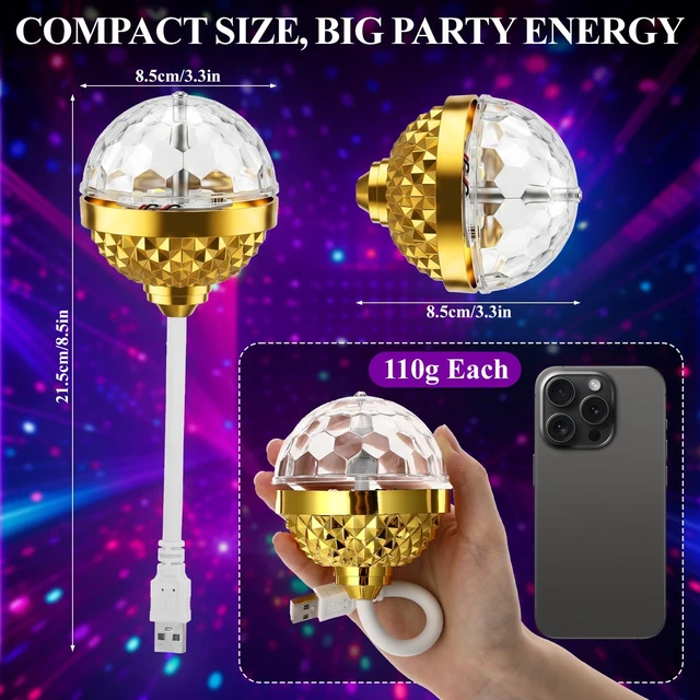 Alt view image 2 of 7 - 12 Pack Sound Activated Mini Disco Ball Party Light for Halloween | USB Plug Play DJ Lighting, Stage Light for Room Home Dance Party Karaoke Birthday Halloween Xmas Stocking Stuffers Car Decor