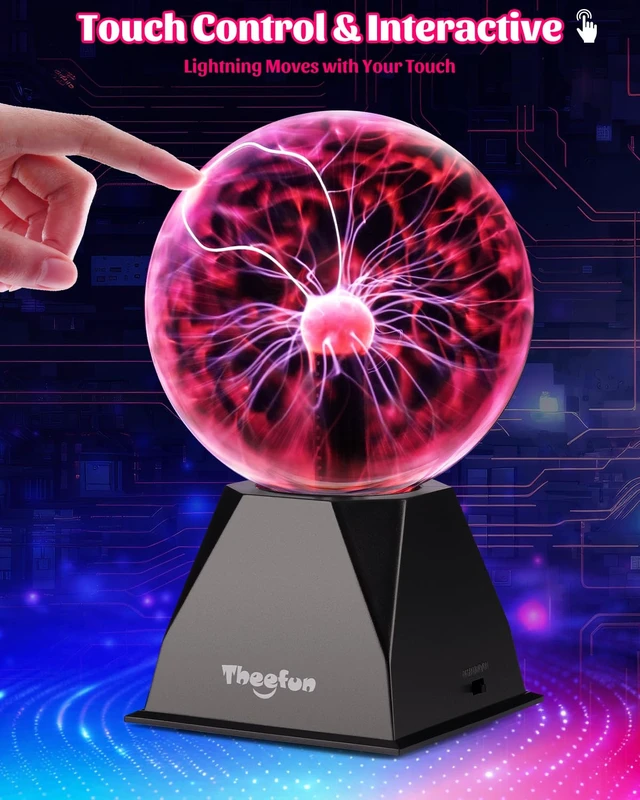 Alt view image 3 of 7 - Theefun Plasma Ball 6 Inch Plasma Lamp Touch & Sound Sensitive Plasma Globe | Red Electric Lighting Novelty Light for Parties, Home, Prop, Room Decoration