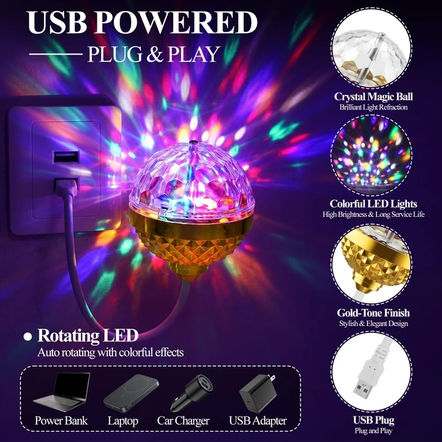 Alt view image 3 of 7 - 12 Pack Sound Activated Mini Disco Ball Party Light for Halloween | USB Plug Play DJ Lighting, Stage Light for Room Home Dance Party Karaoke Birthday Halloween Xmas Stocking Stuffers Car Decor