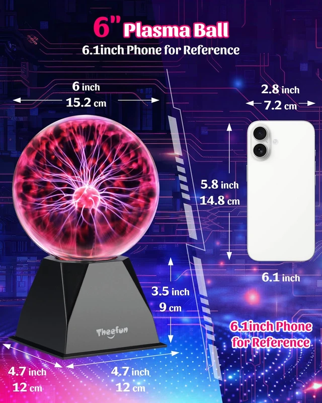 Alt view image 5 of 7 - Theefun Plasma Ball 6 Inch Plasma Lamp Touch & Sound Sensitive Plasma Globe | Red Electric Lighting Novelty Light for Parties, Home, Prop, Room Decoration