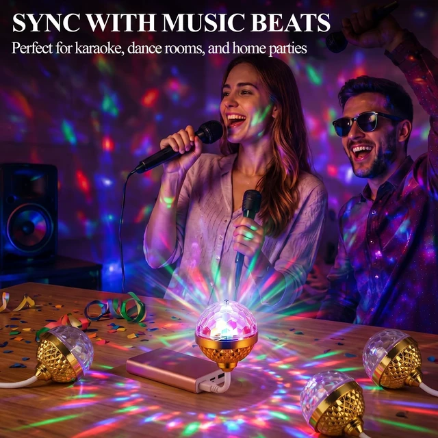 Alt view image 5 of 7 - 12 Pack Sound Activated Mini Disco Ball Party Light for Halloween | USB Plug Play DJ Lighting, Stage Light for Room Home Dance Party Karaoke Birthday Halloween Xmas Stocking Stuffers Car Decor