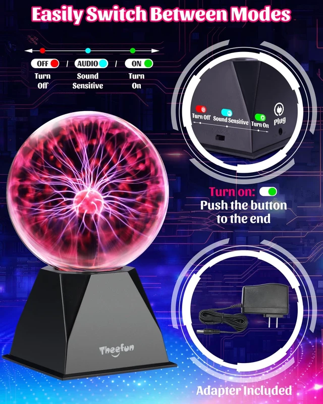Alt view image 6 of 7 - Theefun Plasma Ball 6 Inch Plasma Lamp Touch & Sound Sensitive Plasma Globe | Red Electric Lighting Novelty Light for Parties, Home, Prop, Room Decoration