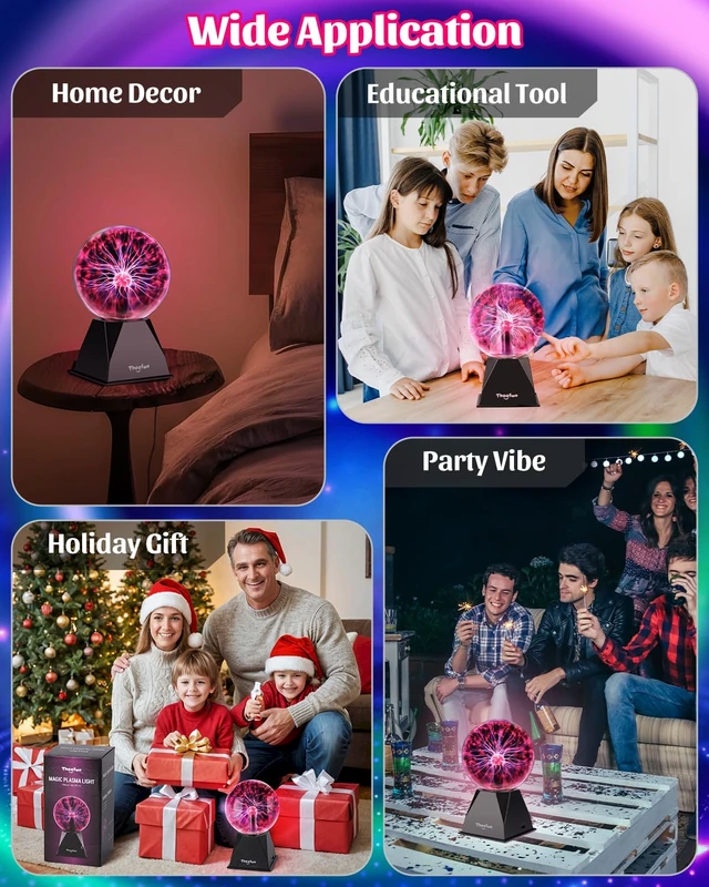 Alt view image 7 of 7 - Theefun Plasma Ball 6 Inch Plasma Lamp Touch & Sound Sensitive Plasma Globe | Red Electric Lighting Novelty Light for Parties, Home, Prop, Room Decoration