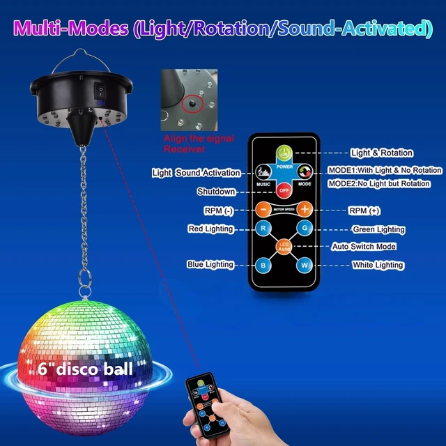 Alt view image 2 of 6 - Upgrade Rotating Disco Ball Motor Light, 6-12RPM Adjustable Speed Disco Ball Spinner Light for 8~24'' Large Heavy Duty Mirrorball Motor,Wedding Birthday DJ Party Decor (Disco Ball with Motor 2026)