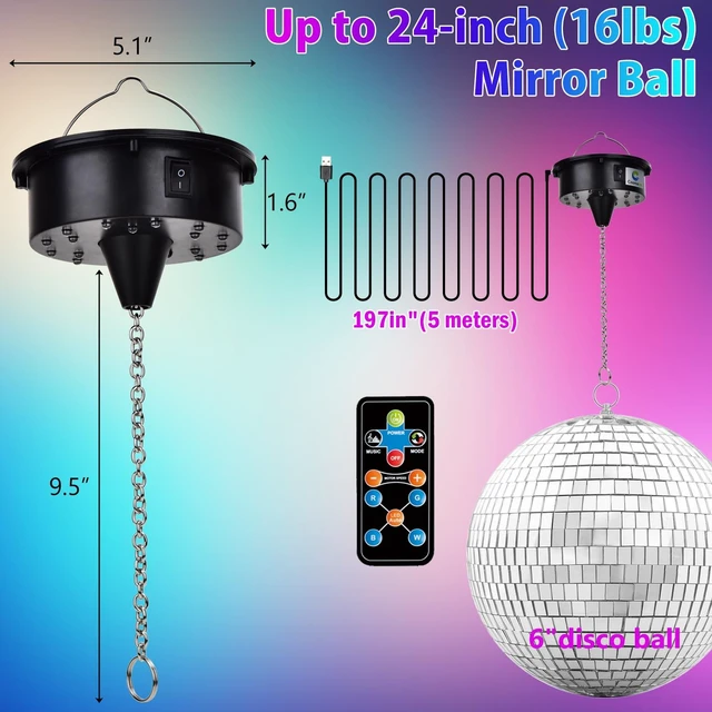 Alt view image 3 of 6 - Upgrade Rotating Disco Ball Motor Light, 6-12RPM Adjustable Speed Disco Ball Spinner Light for 8~24'' Large Heavy Duty Mirrorball Motor,Wedding Birthday DJ Party Decor (Disco Ball with Motor 2026)