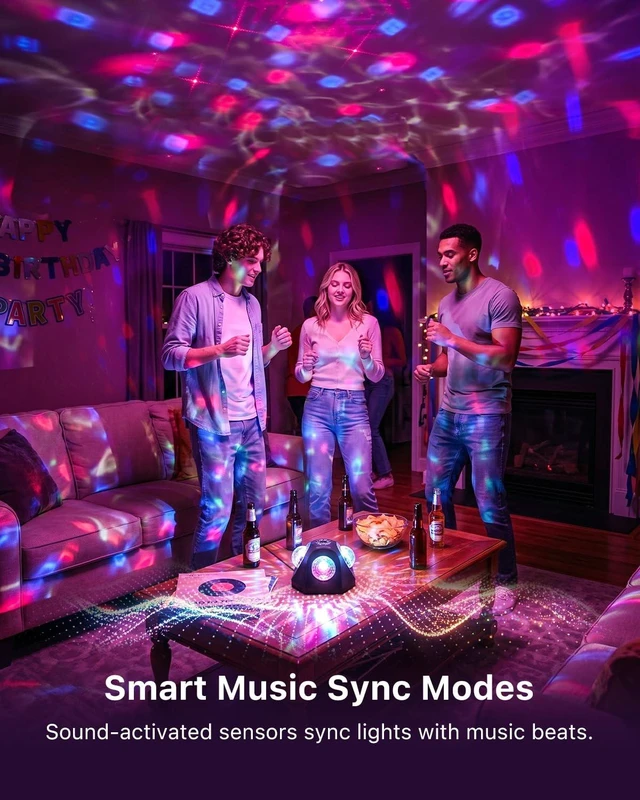 Alt view image 2 of 7 - 3-in-1 Pyramid Party Lights with 2 Disco Balls & 2 Water Wave Balls | Sound Activated, 360 Angle Room Coverage, Adjustment Stand, Dynamic Lighting for Halloween, Christmas, Karaoke, Dance Parties
