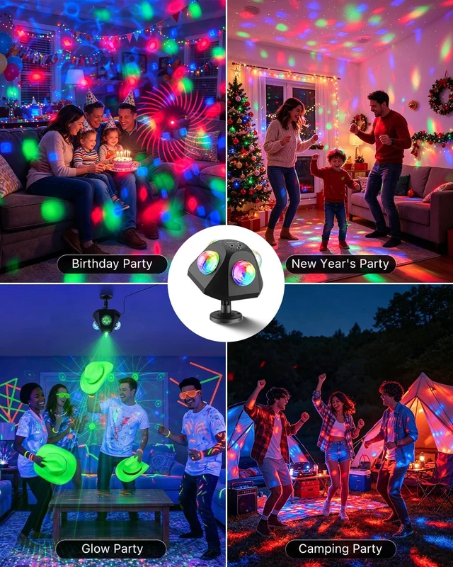 Alt view image 5 of 7 - 3-in-1 Pyramid Party Lights with 2 Disco Balls & 2 Water Wave Balls | Sound Activated, 360 Angle Room Coverage, Adjustment Stand, Dynamic Lighting for Halloween, Christmas, Karaoke, Dance Parties