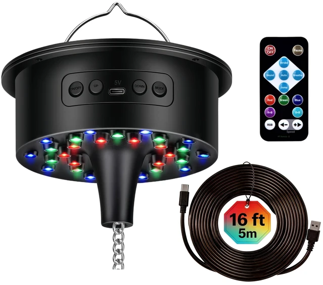 Main image of 6.6lb Heavy Duty Disco Ball Motor with Remote 30 RGB Sound Activated LEDs | Stepless 1-8 RPM speeds for 4-12 inch globes, 16.4ft cord, USB or battery power, hanging spinner for DJ club wedding party