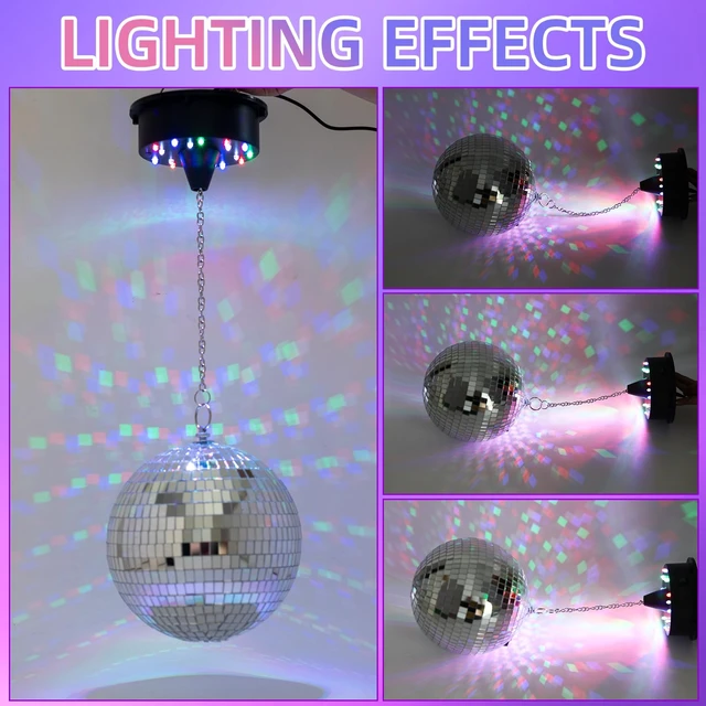 Alt view image 5 of 6 - Rotating Disco Ball Motor with Light: Battery Operated 6 RPM Hanging Mirror Ball Spinner - 18RGBW Led Light Up 4 6 8 12 inch Party Disco Balls Rotator for Parties Home Decor Weddings KTV