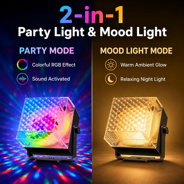 Alt view image 2 of 7 - 2 Pack Party Lights, Disco LED Lights Sound Activated with Remote Controls, Dual Strobe Mood Lighting for Indoor Parties, Bedroom, Dance, Birthday, Halloween and Christmas