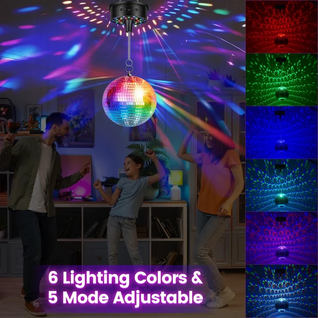Alt view image 7 of 7 - 6.6lb Heavy Duty Disco Ball Motor with Remote 30 RGB Sound Activated LEDs | Stepless 1-8 RPM speeds for 4-12 inch globes, 16.4ft cord, USB or battery power, hanging spinner for DJ club wedding party