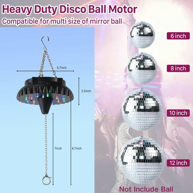 Alt view image 2 of 7 - Disco Ball Motor Rotating with Light: Rechargeable Disco Ball Spinner | Mirror Ball Motor with Remote Adjustable Speed - 18 RGBW LED Light for Wedding Party Decor