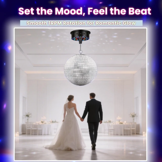 Alt view image 5 of 7 - 6.6lb Heavy Duty Disco Ball Motor with Remote 30 RGB Sound Activated LEDs | Stepless 1-8 RPM speeds for 4-12 inch globes, 16.4ft cord, USB or battery power, hanging spinner for DJ club wedding party