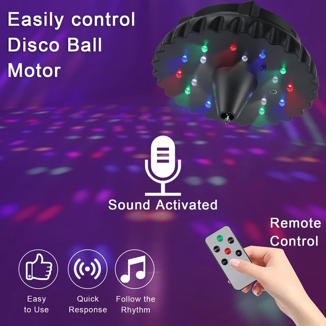 Alt view image 4 of 7 - Disco Ball Motor Rotating with Light: Rechargeable Disco Ball Spinner | Mirror Ball Motor with Remote Adjustable Speed - 18 RGBW LED Light for Wedding Party Decor