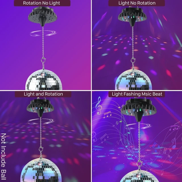 Alt view image 5 of 7 - Disco Ball Motor Rotating with Light: Rechargeable Disco Ball Spinner | Mirror Ball Motor with Remote Adjustable Speed - 18 RGBW LED Light for Wedding Party Decor