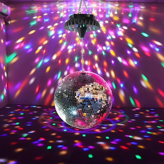 Alt view image 7 of 7 - Disco Ball Motor Rotating with Light: Rechargeable Disco Ball Spinner | Mirror Ball Motor with Remote Adjustable Speed - 18 RGBW LED Light for Wedding Party Decor
