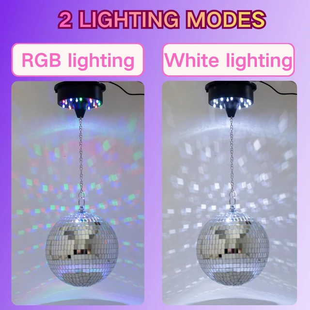 Alt view image 2 of 6 - Rotating Disco Ball Motor with Remote: 0/5/10/15 RPM Mirror Ball Spinner | Battery Operated Hanging Spinner - Disco Balls Rotator with 18RGBW Led Light for 4 6 8 10 inch Disco Balls