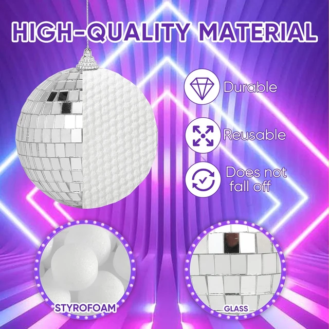 Alt view image 3 of 7 - DJBoomy Mini Disco Balls Decorations: 32 Pack Small Disco Ornaments | Different Sizes Silver Mirror Ball Decor with Hanging String for Party Christmas Tree Cake Topper Wedding Table