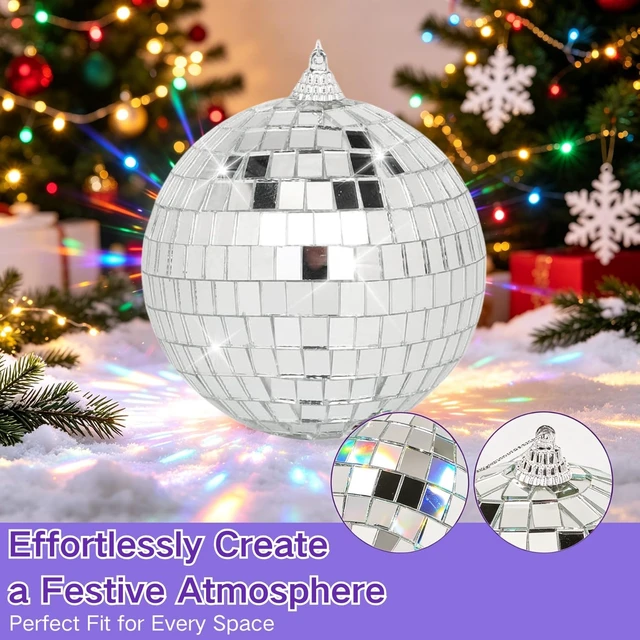 Alt view image 5 of 7 - DJBoomy Mini Disco Balls Decorations: 32 Pack Small Disco Ornaments | Different Sizes Silver Mirror Ball Decor with Hanging String for Party Christmas Tree Cake Topper Wedding Table