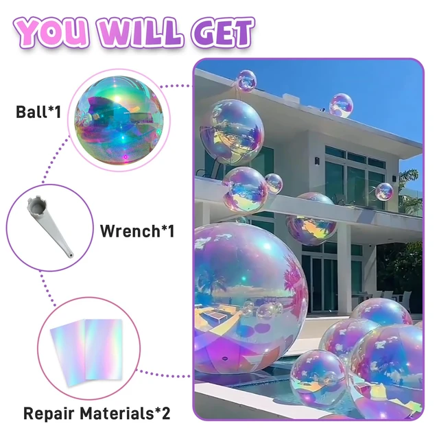 Alt view image 5 of 7 - 19.6in Inflatable Mirror Ball,Big Shiny Inflatable Ball Silver/Gold/Iridescent,PVC Hanging Large Disco Balls Decor for Party, Concerts, Stage, Wedding Decoration (1 Piece,Without Air Pump)