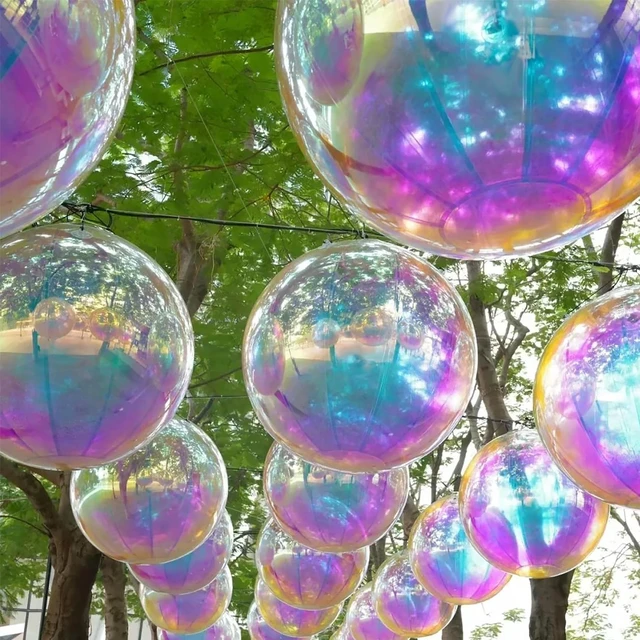 Alt view image 7 of 7 - 19.6in Inflatable Mirror Ball,Big Shiny Inflatable Ball Silver/Gold/Iridescent,PVC Hanging Large Disco Balls Decor for Party, Concerts, Stage, Wedding Decoration (1 Piece,Without Air Pump)