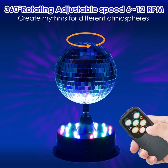 Alt view image 3 of 6 - Rotating Disco Ball Motor Light, 6-12RPM Adjustable Speed DiscoBall Spinner 18LEDs for 8~24'' Large Heavy Duty Mirrorball Motor,Wedding Birthday DJ Party Decor Upgrade (5" Disco Ball with Motor 2026)