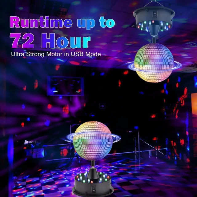 Alt view image 4 of 6 - Rotating Disco Ball Motor Light, 6-12RPM Adjustable Speed DiscoBall Spinner 18LEDs for 8~24'' Large Heavy Duty Mirrorball Motor,Wedding Birthday DJ Party Decor Upgrade (5" Disco Ball with Motor 2026)