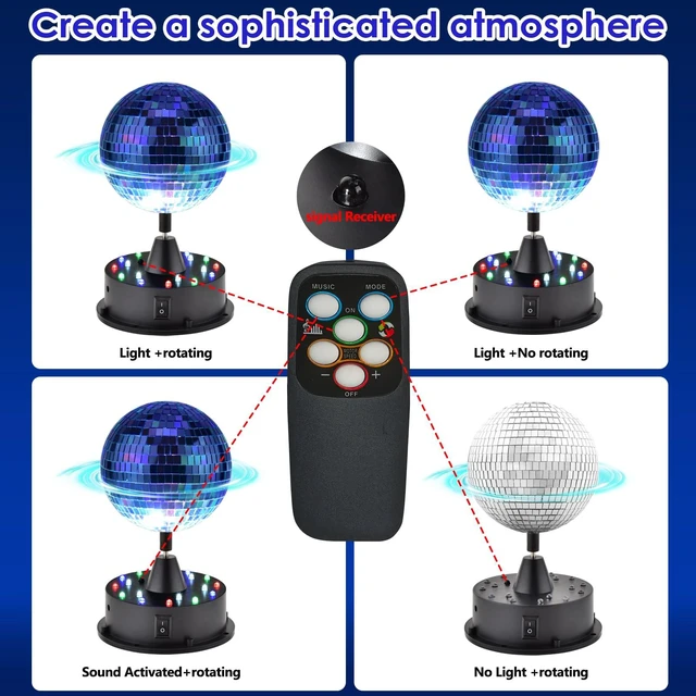 Alt view image 2 of 6 - Rotating Disco Ball Motor Light, 6-12RPM Adjustable Speed DiscoBall Spinner 18LEDs for 8~24'' Large Heavy Duty Mirrorball Motor,Wedding Birthday DJ Party Decor Upgrade (5" Disco Ball with Motor 2026)