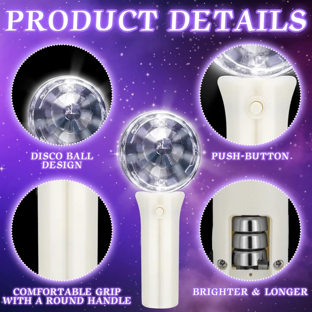 Alt view image 3 of 7 - Baquler 12 Pcs LED Disco Ball Wand Flashing LED Light up Wand, White | with 3 Modes, 70s Disco Party Decorations, Glow Accessories, Party Favors for Stage Props Bachelorette Birthday