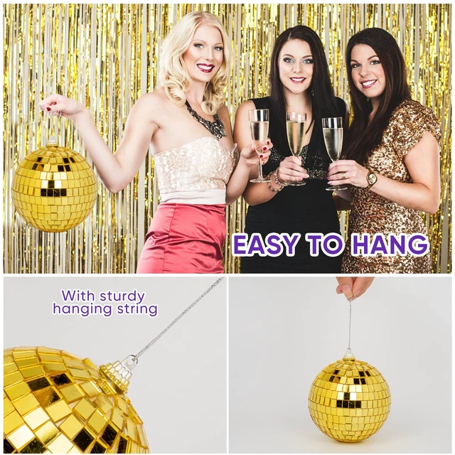 Alt view image 5 of 7 - DJBoomy Mini Gold Disco Ball Decorations: 32 Pack Small Disco Ornaments | Different Sizes Mirror Balls Decor with Hanging String for Party Christmas Tree Cake Topper Wedding Table
