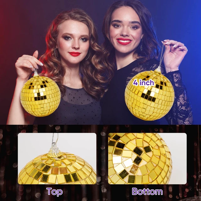 Alt view image 4 of 7 - DJBoomy Mini Gold Disco Ball Decorations: 32 Pack Small Disco Ornaments | Different Sizes Mirror Balls Decor with Hanging String for Party Christmas Tree Cake Topper Wedding Table