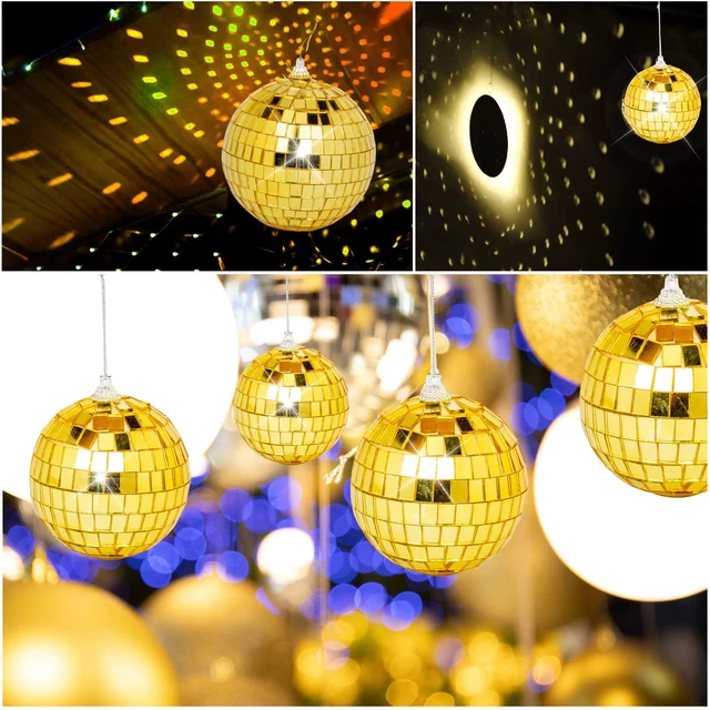 Alt view image 6 of 7 - DJBoomy Mini Gold Disco Ball Decorations: 32 Pack Small Disco Ornaments | Different Sizes Mirror Balls Decor with Hanging String for Party Christmas Tree Cake Topper Wedding Table