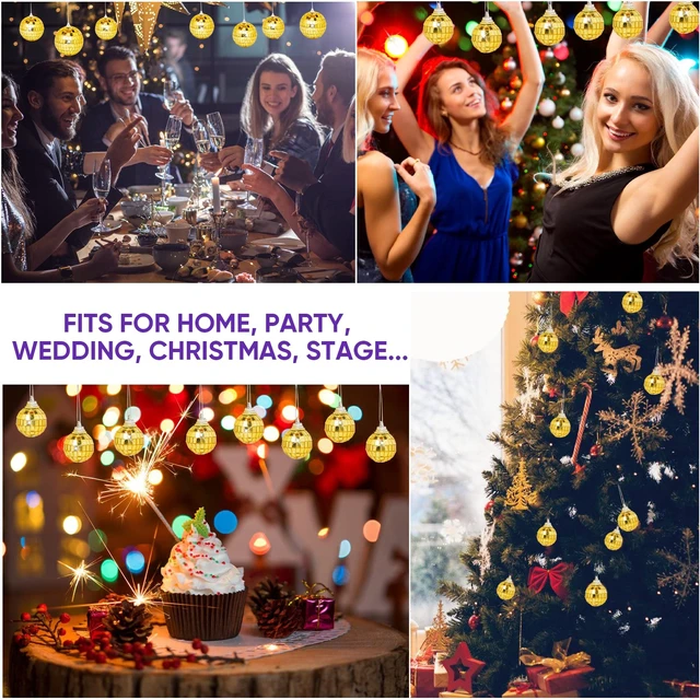 Alt view image 7 of 7 - DJBoomy Mini Gold Disco Ball Decorations: 32 Pack Small Disco Ornaments | Different Sizes Mirror Balls Decor with Hanging String for Party Christmas Tree Cake Topper Wedding Table
