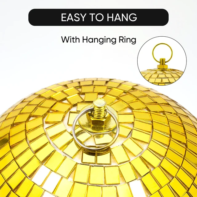 Alt view image 2 of 7 - 8 Inch Gold Disco Ball Decor: Hanging Mirror Balls Party Decoration | Reflective Glass Disco Ball Ornaments with Hanging Ring for 70s Theme Party DJ Stage Wedding and Room Ceiling Decor
