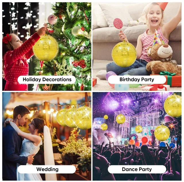Alt view image 6 of 7 - 8 Inch Gold Disco Ball Decor: Hanging Mirror Balls Party Decoration | Reflective Glass Disco Ball Ornaments with Hanging Ring for 70s Theme Party DJ Stage Wedding and Room Ceiling Decor