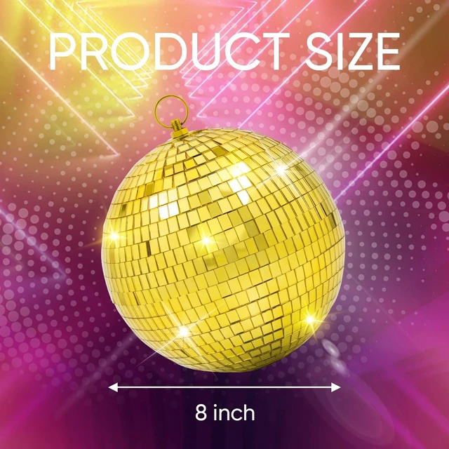 Alt view image 4 of 7 - 8 Inch Gold Disco Ball Decor: Hanging Mirror Balls Party Decoration | Reflective Glass Disco Ball Ornaments with Hanging Ring for 70s Theme Party DJ Stage Wedding and Room Ceiling Decor