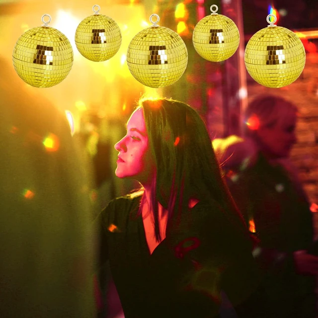 Alt view image 7 of 7 - 8 Inch Gold Disco Ball Decor: Hanging Mirror Balls Party Decoration | Reflective Glass Disco Ball Ornaments with Hanging Ring for 70s Theme Party DJ Stage Wedding and Room Ceiling Decor