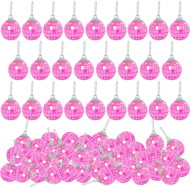 Main image of Mini Pink Disco Ball Ornaments: 60 Pack Hanging Disco Balls Decorations | 1.2 Inch Small Pink Disco Ball Decor for Party Christmas Tree Wedding Table Birthday Cake Room