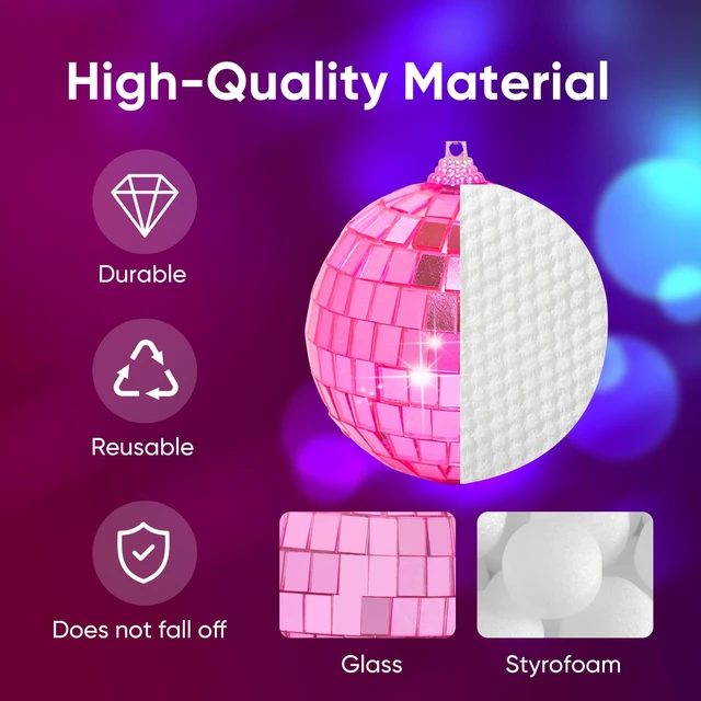 Alt view image 3 of 7 - Mini Pink Disco Ball Ornaments: 60 Pack Hanging Disco Balls Decorations | 1.2 Inch Small Pink Disco Ball Decor for Party Christmas Tree Wedding Table Birthday Cake Room