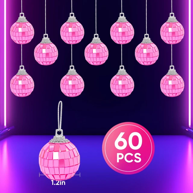 Alt view image 2 of 7 - Mini Pink Disco Ball Ornaments: 60 Pack Hanging Disco Balls Decorations | 1.2 Inch Small Pink Disco Ball Decor for Party Christmas Tree Wedding Table Birthday Cake Room