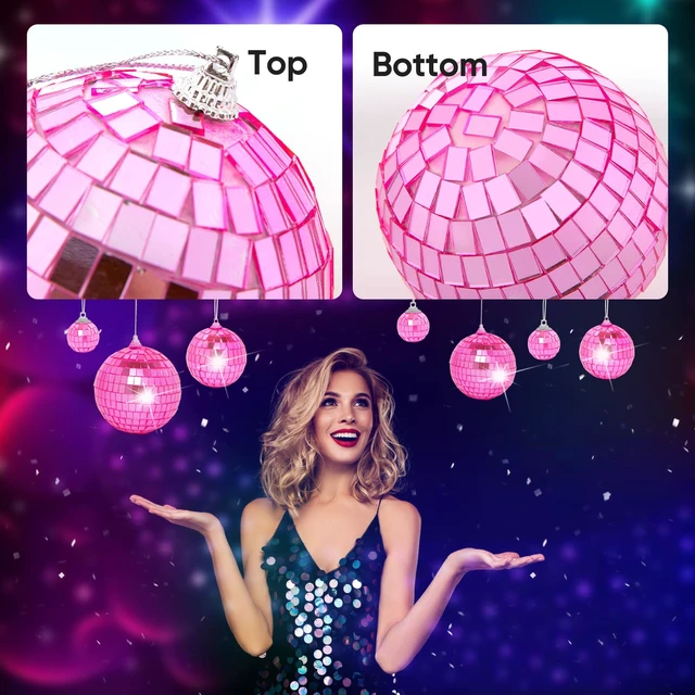 Alt view image 4 of 7 - Mini Pink Disco Ball Ornaments: 60 Pack Hanging Disco Balls Decorations | 1.2 Inch Small Pink Disco Ball Decor for Party Christmas Tree Wedding Table Birthday Cake Room