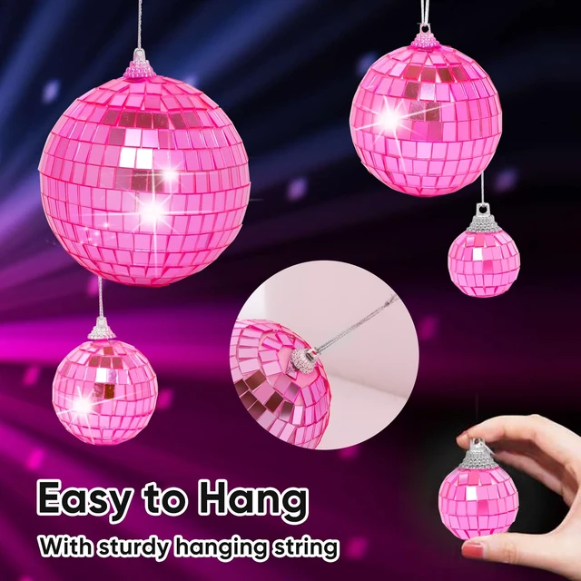 Alt view image 5 of 7 - Mini Pink Disco Ball Ornaments: 60 Pack Hanging Disco Balls Decorations | 1.2 Inch Small Pink Disco Ball Decor for Party Christmas Tree Wedding Table Birthday Cake Room