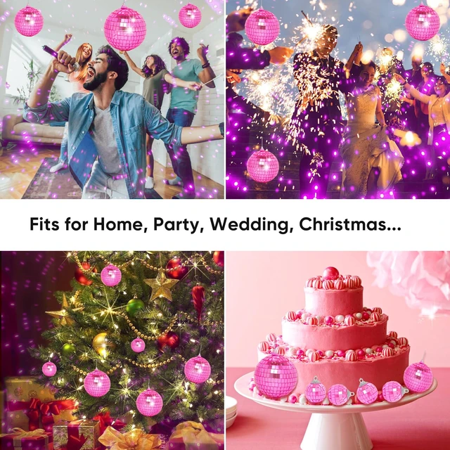 Alt view image 7 of 7 - Mini Pink Disco Ball Ornaments: 60 Pack Hanging Disco Balls Decorations | 1.2 Inch Small Pink Disco Ball Decor for Party Christmas Tree Wedding Table Birthday Cake Room
