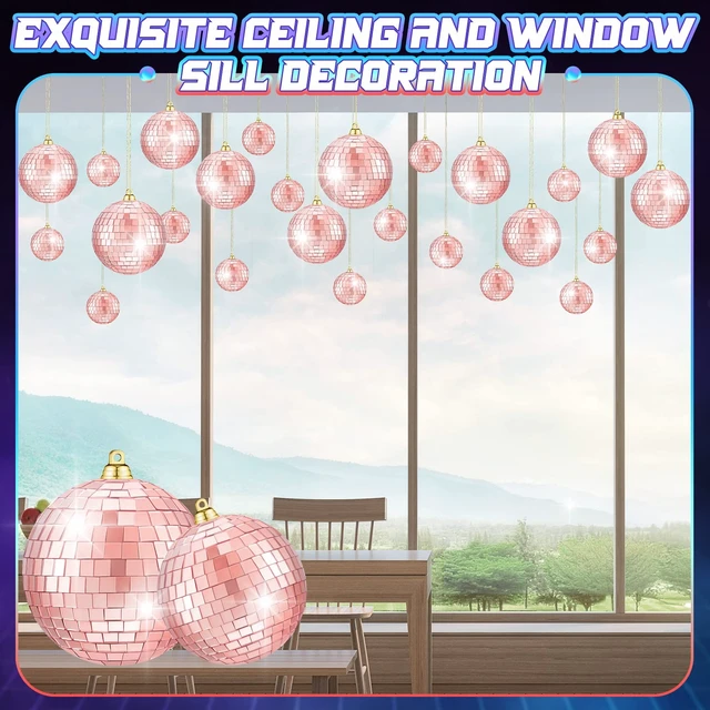 Alt view image 2 of 7 - 50 Pcs Disco Balls Reflective Disco Ball Decorations Hanging Disco Ball Ornament Different Sizes Mirror Ball for Home Decor, Party, Club (Rose Gold)